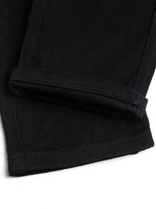 Young Boy 2-8 Years Casual Black Straight Leg Jeans With Elastic Waistband, Built-In Adjustable Elastic Waist, Classic Versatile Kids Washed Denim Long Pants - Black - View 9