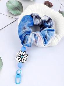 Scrunchie de Veludo Tie Dye com Chaveiro de Pingente de Letra, Elástico de Cabelo em Tecido Degradê com Pingente de Contas, Suporte de Rabo de Cavalo Elástico Macio, Pulseira da Moda - 2850 - Visão 9