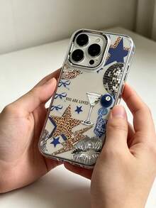Vintage Fashion Mixed Wild Beauty Style Full Coverage Phone Case, Leopard Print Star Light Ball Lip Print Pattern, Suitable For IPhone 17/17Pro/17promax/16/16 Pro/12/12 Pro/12ProMax/13/13Pro/13Pro Max/14/14Pro/15/15Pro/11 And Other Phone Models, Perfect Gift For Family And Friends, Shockproof Protective Design Made Of TPU Material - Clear - View 4