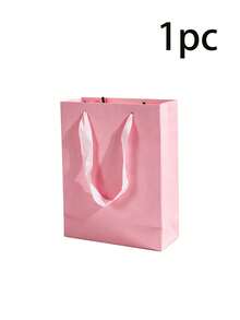 10pcs/5pcs/1pc Blank Paper Gift Bags With Velvet Rope Handles, Reusable Matte Paper Shopping Tote Bags, Suitable For Weddings, Birthday Parties, Boutique Retail Packaging, Black, White, Pink - Pink - View 12