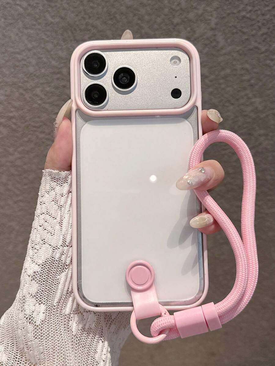 Acrylic Hard Pink Phone Case With Hand Strap, Compatible With IPhone 17 Pro Max/17 Pro/17/16 Pro Max/16/16 Pro/16 Plus/11/15/15 Pro/15 Pro Max/13/14 Pro Max/13 Pro/13 Pro Max/14 Pro/14 Pro Max, Anti-Yellowing Protective Cover, Acrylic Material