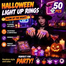 50 Buah Cincin LED Bercahaya Gaya Acak untuk Halloween, Cincin Jari Berkedip untuk Souvenir Pesta atau Hadiah Trick or Treat - Cincin Halloween - View 4