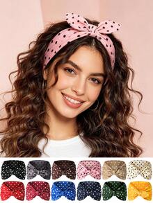 2Pcs Women's Polka Dot Rabbit Ear Wide Headband, Casual Daily Hair Accessory - Multicolor - View 1