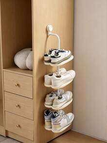 Wall-Mounted Suction Cup Shoe Rack, No-Drill Shoe Storage Rack, Multi-Layer Floating Shoe Rack, Suitable For Entryway Bathroom Balcony, Cloud-Shaped Shoe Rack, Can Hold Sneakers Slippers High Heels, No Wall Damage, Suitable For Apartment Corners, Robot Vacuum Shoe Storage - Multicolor - View 3