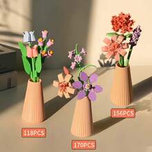 12 Styles Building Block Eternal Flower Vase Desktop Decor, Assembled Building Blocks, Small Particle Micro Building Block Flowers, Rose Sunflower Artificial Flower Model, Birthday Gift, Holiday Gift - Multicolor - View 11
