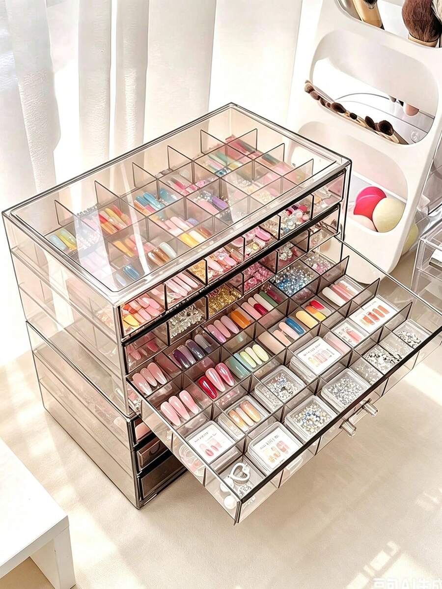 1pc Large Capacity 72-Slot Acrylic Jewelry Box, Transparent Multi-Layer Stackable Drawer Organizer, Jewelry Storage & Organization, Holiday Gift - Transparent - View 1