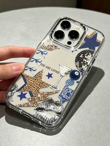 Vintage Fashion Mixed Wild Beauty Style Full Coverage Phone Case, Leopard Print Star Light Ball Lip Print Pattern, Suitable For IPhone 17/17Pro/17promax/16/16 Pro/12/12 Pro/12ProMax/13/13Pro/13Pro Max/14/14Pro/15/15Pro/11 And Other Phone Models, Perfect Gift For Family And Friends, Shockproof Protective Design Made Of TPU Material - Clear - View 2