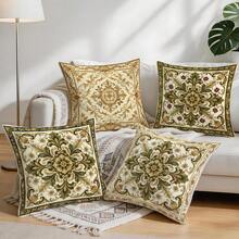 4pcs Baroque Palace Style Floral Pattern Pillow Covers, Single-Sided Printed Pillow Covers, Suitable For Living Room, Bedroom, Home Decor, All Season Pillow Covers - Multicolor - View 9