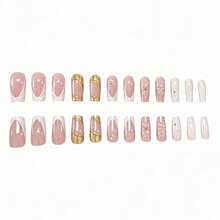 24pcs Short 3D Minimalist White French Floral Square Nails + 1pc Jelly Glue + 1pc Nail File - 彩色 - 查看 5