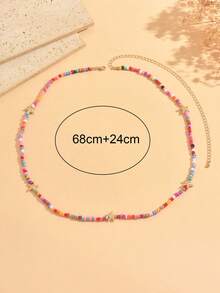 1pc Summer Beach Vacation Style Colorful Seed Bead & Starfish Decor Waist Chain, Fashionable Versatile Women's Waist Jewelry For Daily Wear And Beach Holiday, Random Bead Quantity And Color Arrangement - Multicolor - View 4