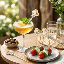 50/100pcs Autumn Wildflower Cocktail Picks, Autumn Floral Beverage Fruit Appetizer Toothpicks, Cupcake Decoration Skewers - Orange - View 5