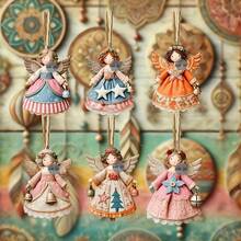 6/12/24pcs Vintage Christmas Angel Handmade Hanging Ornaments With Floral And Star Patterns, Suitable For Christmas Tree, Home, Party And Holiday Gifts - Holiday Atmosphere Decoration | Christmas Tree Decoration | Wooden Christmas Hanging Ornaments, Perfect Christmas - Multiple Styles - View 7