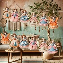 6/12/24pcs Vintage Christmas Angel Handmade Hanging Ornaments With Floral And Star Patterns, Suitable For Christmas Tree, Home, Party And Holiday Gifts - Holiday Atmosphere Decoration | Christmas Tree Decoration | Wooden Christmas Hanging Ornaments, Perfect Christmas - Multiple Styles - View 1