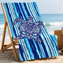 1pc Blue Sea Turtle Microfiber Beach Towel, Soft Absorbent Lightweight Towel, Suitable For Adults And Teens, Perfect For Beach, Travel And Swimming Beach Blanket - Multicolor - View 6