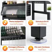 Sing-e Escorredor de Louça Suspenso  Andares – Ajustável 65-105cm, com Porta Retrátil e 5 Acessórios, Organizador de Pia em Aço Antiferrugem - 85cm Preto (Conjunto) - Visão 8