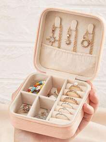 1pc Mini Jewelry Storage Box, Display Box, Travel Zipper Box, Simple Portable Home Decor Gift For Women, Suitable For Organizing Earrings, Necklaces, Rings And Other Jewelry, Compact And Portable, Ideal Gift For Valentine's Day, Christmas, Halloween And New Year - Jewelry Box - View 5