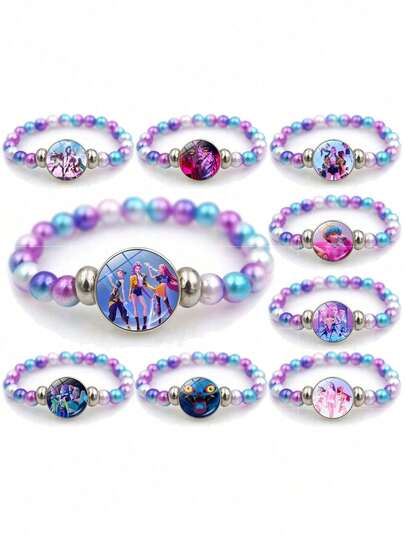 Pulsera de cuentas de ídolo K-POP con elementos, decoración linda y elegante INS para fans de K-POP, adorno versátil diario inspirado en Hunters. Ideal como decoración DIY, regalo para fans, accesorio de bolso, colgante de mochila, coleccionable de K-POP, accesorio de animación y regalo creativo para diversas ocasiones