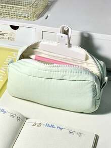 1pc Minimalist Japanese Style Solid Color Student Pencil Case, Large Capacity Fabric Desktop Stationery Storage Box, Fresh Artistic Learning Daily Stationery Bag, Can Store Calculator, Notebook And Pens - Suitable For School, Office And Travel Use - Suitable For Students, Professionals, Unisex, Multi-Functional Storage Box, Zipper Closure, Pencil Case - Multicolor - View 7