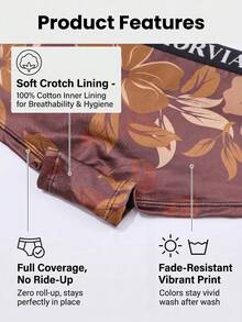 Dircho 1 pezzo Slip donna morbidi ed elasticizzati, boxer con stampa floreale marrone, vita elastica non aderente, biancheria intima quotidiana, boxer con stampa integrale - Multicolore - Visualizzare 4