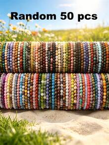 5/10/20/50/100pcs Crystal Bead Bracelet Set - Various Fashionable 8mm Gemstone Beads, Adjustable Elastic - Unisex Multi-Layer Design, Suitable For Daily Wear, Parties And Gifts - Multicolor - View 20