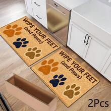 Alfombra larga con estampado de huellas de patas, alfombra de piso para el hogar, felpudo de entrada, alfombra de entrada interior, alfombra de dormitorio junto a la cama, alfombra de cocina, pasillo de cocina, adecuada para sala de estar, lavandería, baño - Multicolor - Ver 12
