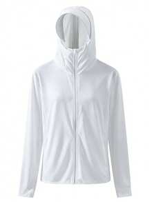 HIBATH Men's Long Sleeve Cooling UV Protection Sun Hoodie Jacket, Lightweight Full-Zip Outdoor Cover-Up With Extended Arm Coverage, Quick-Dry Breathable Moisture-Wicking Performance Top For Fishing, Hiking, Golf, Beach And Summer Travel(White) - White - View 14