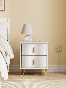 SoBuy | Bedside Table With 2 Drawers | Nightstand With Drawers And Charging Station | Small Dresser For Bedroom In MDF | 40*40*47 Cm | Load Capacity 25 Kg - White - View 6