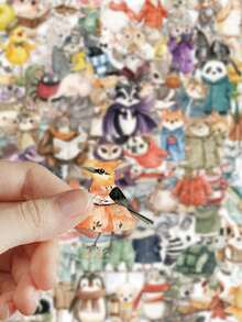 100pcs Vintage Watercolor Animal Transparent Stickers, Hand-Drawn Fresh Fairy Tale Style Stickers, Suitable For Desktop, Water Cup, Diary, Helmet, Scrapbook, Etc., Decorative Material Stickers Birthday Gift Holiday Reward - Multicolor - View 5