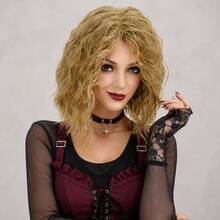 Women's Short Layered Synthetic Wig With Golden Curls, Breathable Rose Mesh Cap Design, Voluminous And Comfortable, Made Of High-Temperature Rose Mesh Material, Suitable For Cosplay Parties, Stage Performances And Daily Wear - Gold - View 1