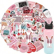 50pcs/Sheet Ins Style Positive Self-Love English Slogan Decorative Stickers, Floral Aromatherapy Beauty Life Elements, Pink Illustration, For Scrapbooking, Tablet & Cup Decoration, Diary Emotional Recording, Gift Wrapping, Luggage Decorative Stickers - Multicolor - View 6
