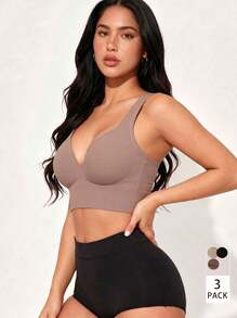 3pcs/Set Women's Solid Color Seamless Elegant Wireless Bra Set, Includes Bra, Sports Bra, And Panties, Suitable For Christmas - Multicolor - View 1