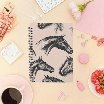 1pc Horse Head Pattern Spiral Notebook, Size 5.5 X 8.3 Inches, 50 Pages, Lined Pages, Sketch Style Horse Head Pattern Cover, Suitable For Any Holiday, Women's Stationery, Back To School Gift, School Supplies