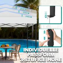 3x3m Outdoor Faltpavillon, höhenverstellbar, schneller Einhandaufbau, stabiler Sonnenschutz Pavillon für Garten und Camping - Weiss - Übersicht 4