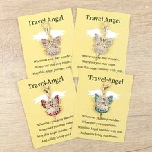 4件裝「Travel Angel」天使之翼迷你鑰匙圈小掛飾，感恩節勵志問候禮物，返校季禮物，適合男士 - 彩色 - 查看 2