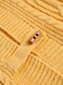 Plus Size Hooded Cardigan, Cable Knit Cardigan, Toggle Button Sweater, Fall Winter Knit Outerwear, Commute Outfit, Date Wear, Long Sleeve Knitwear - Orange - View 10
