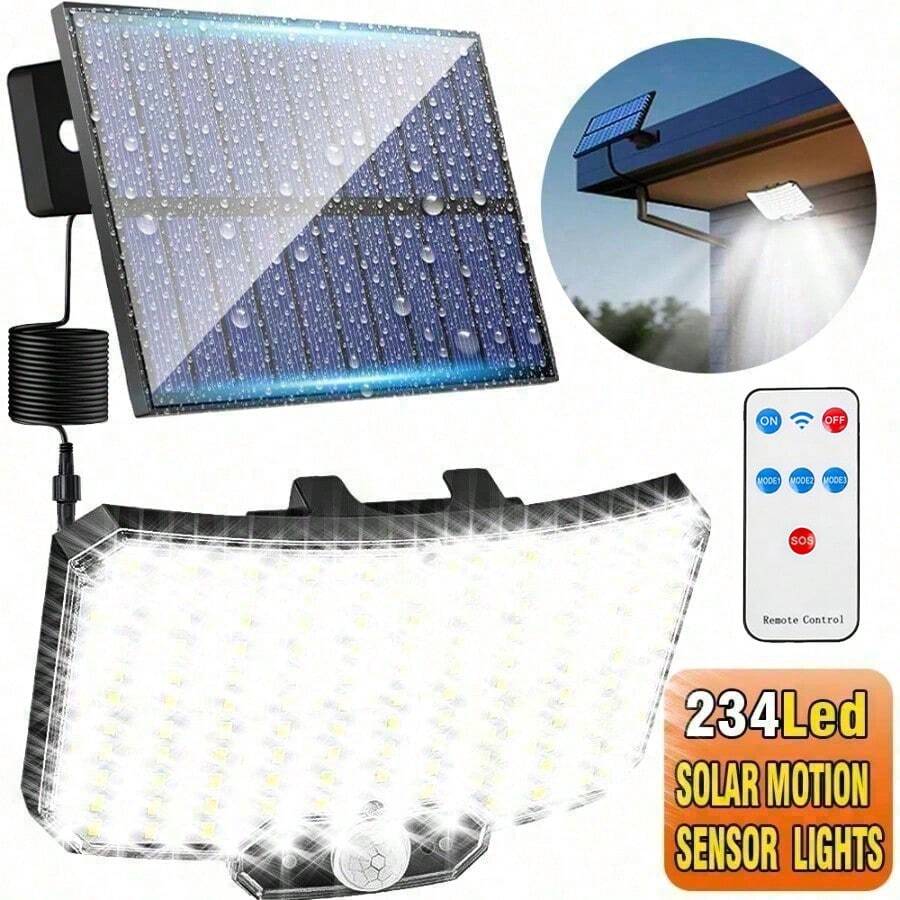 太陽能戶外壁燈 234 LED 感應投光燈 IP65 防水 3 種模式 安防燈 適用於花園、露台、門廊、車庫、庭院