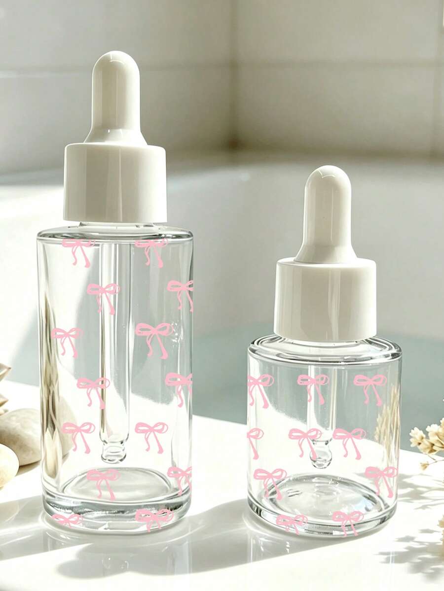 Botol Pipet Minyak Esensial Kaca Transparan Motif Pita Baru, Tersedia Ukuran 20ml/40ml, Dapat Digunakan Kembali, Cocok Untuk Pencampuran Minyak Esensial Parfum, Pengeluaran Cairan, dan Botol untuk Perjalanan - MultiWarna - View 1