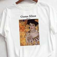 Klimts berühmte Gemälde "Der Kuss" und "Der Kampf ums Leben", vielseitiges, hochwertiges Baumwoll-Sommer-T-Shirt für Kunstliebhaber, unisex. einzigartige Sommeroberteile - Weiss - Übersicht 1