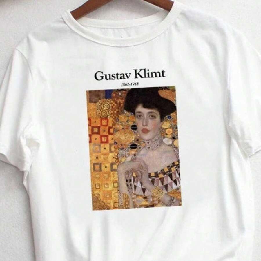 Klimts berühmte Gemälde "Der Kuss" und "Der Kampf ums Leben", vielseitiges, hochwertiges Baumwoll-Sommer-T-Shirt für Kunstliebhaber, unisex. einzigartige Sommeroberteile - Weiss - Übersicht 1
