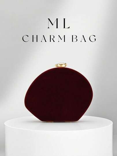 1件勃艮第酒红色优雅天鹅绒水晶装饰手拿包，复古精致盒形正式手提包，适合女士在宴会、婚礼等正式场合使用。