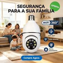 Câmera de Segurança Inteligente em Formato de Lâmpada com Interface E27 WiFi, Visão Noturna Colorida, Detecção de Movimento e Intercomunicador Bidirecional, Lente Grande Angular com Transmissão em Tempo Real, Ideal para Monitoramento Remoto de Ambientes Internos, Varandas e Pets - Câmera Wi-Fi Inteligente - Visão 2