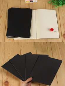 1pc/A5 Blank Hardcover Black Notebook, Mini Minimalist Style, Suitable For School, Office, Writing, Sketching, Etc., 36 Sheets (72 Pages) Per Book, Portable Notebook, Suitable For Students And Professionals. - A5 - View 4