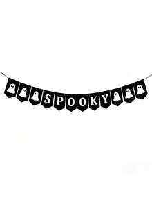 1pc Halloween Banner With BOO Ghost Letters - Decorative Flag For Party Setup, Halloween Background Wall Decoration - A - View 5