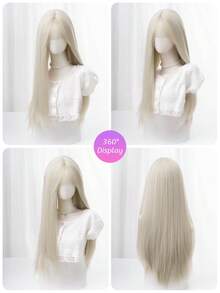 alicegarden 28 Inch Long Synthetic Wig, Natural Straight Style, Stunning Blonde, With Bangs, Suitable For Daily, Party, Cosplay Use, Natural And Realistic, Women's Gift (Accessories Not Included), Halloween - Gold - View 8