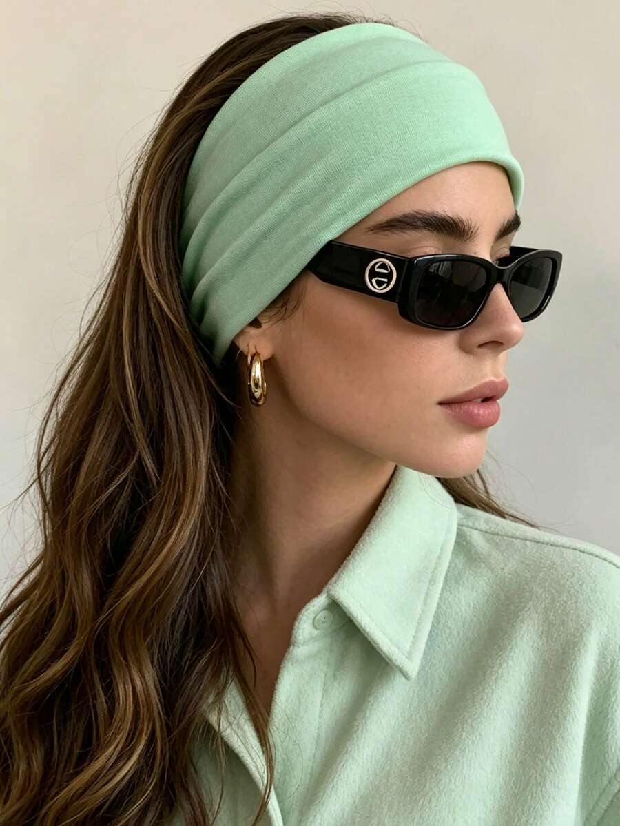 1pc Leopard Print Solid Color Wide Elastic Sports Headband For Running Yoga Aerobics Hair Accessory Wide Band Covers White Hair Exquisite European And American Style Fabric Accessory