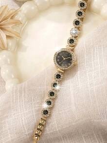 LIANDU LIANDU Women's Watch, Fashion Creative Rhinestone Inlaid Mixed Scale Round Dial, Multi-Function Compact Personalized Quartz Watch, Suitable For Daily, Office, Holiday, Ramadan, Eid, Thanksgiving, Wedding, Banquet, Date, Christmas, Back To School, Party, Halloween, Easter And Other Occasions, Best Gift For Women - Black - View 5