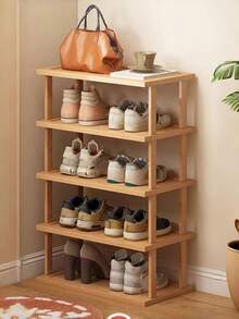 1pc 2-6 Tier Natural Bamboo Freestanding Storage Rack, Multifunctional Adjustable Shoe Rack & Bookshelf, Space-Saving Display Shelf, Suitable For Entryway, Dorm And Small Apartment, Back To School And Moving Essential - Multicolor - View 15