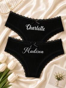 CustomThong 個性化新娘內褲，客製化新娘禮物，婚禮內衣，單身派對女性禮物 - 彩色 - 查看 5