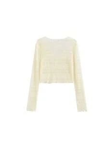 Korean Solid Color Textured 3D Pleated Bubble Lace Sun Protection Short Cardigan Top Casual - Apricot - View 6