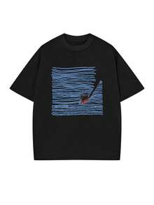 100% Thick Fabric T-Shirt - High-Quality Print, Plus Size T-Shirt, Unisex Design - Black - View 5